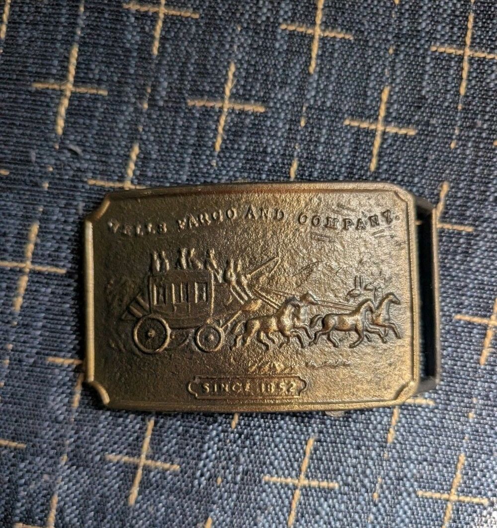 Wells Fargo Company Stagecoach Carriage Since 1852 Vtg Belt Buckle